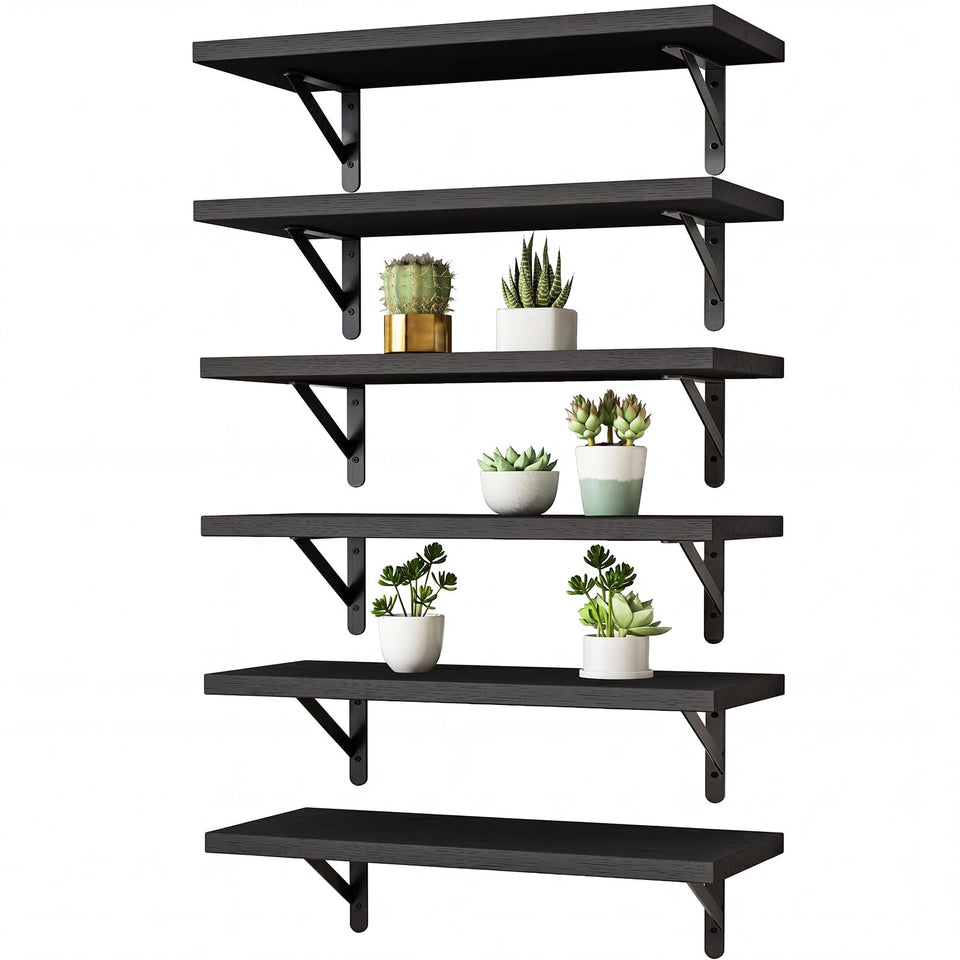 YGEOMER wall shelves in black finish with sturdy brackets for reliable storage.