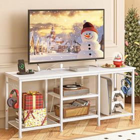 YGEOMER White TV Stand with 55-inch TV support and stable base for secure setup