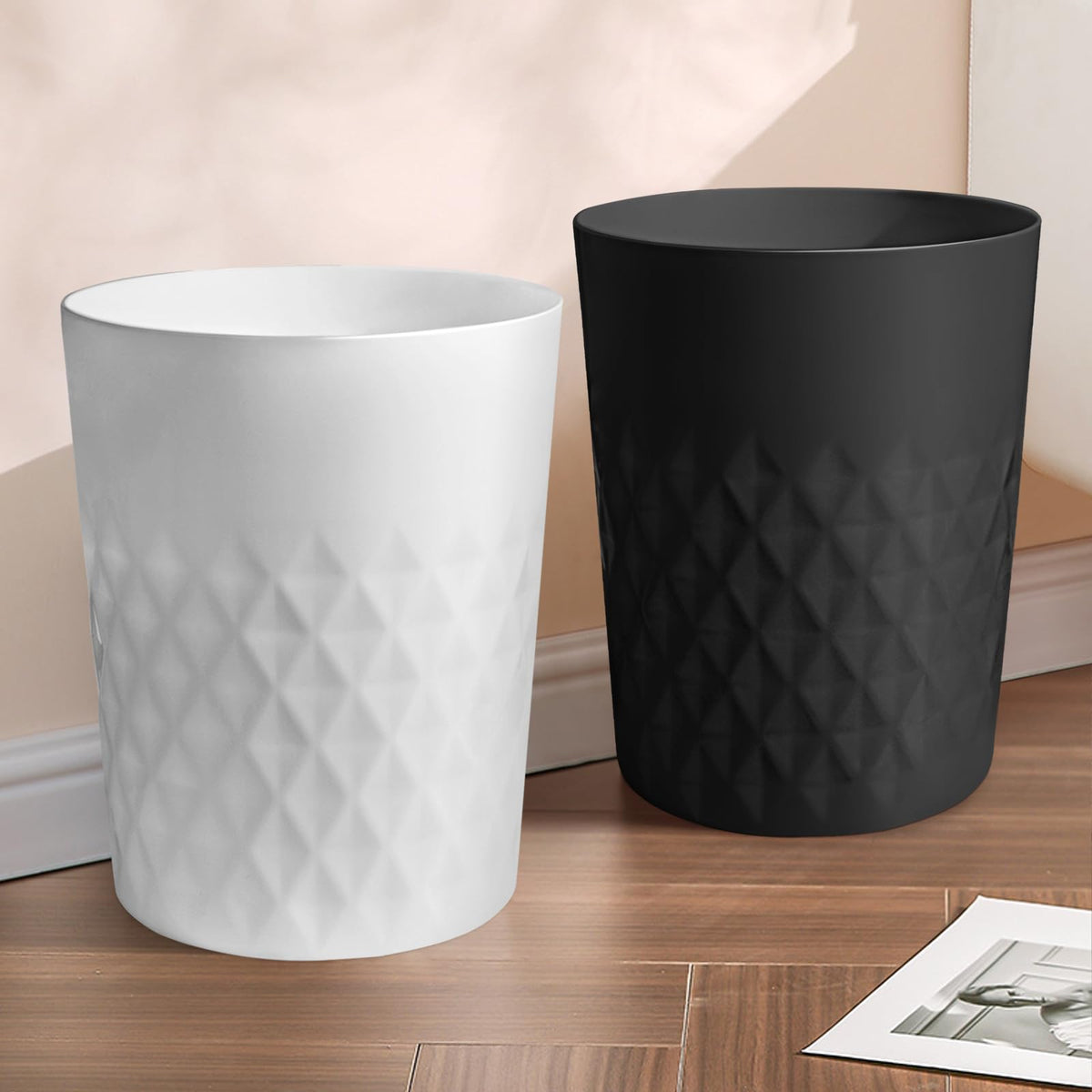 YGJT modern white trash bin with screw-thread design complements contemporary decor.