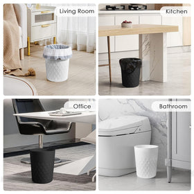 YGJT slim round white trash bin beside a toilet or desk for quick disposal.