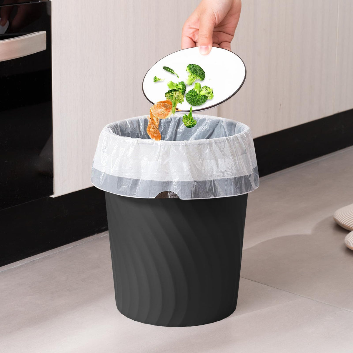 YGJT slim black waste basket adds modern style to living room or office.