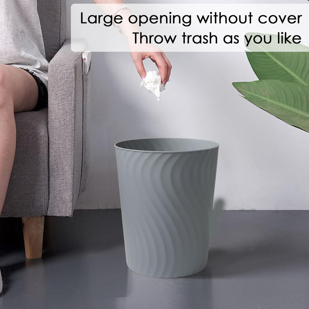 YGJT small trash can dimension closeup in grey highlights sturdy construction