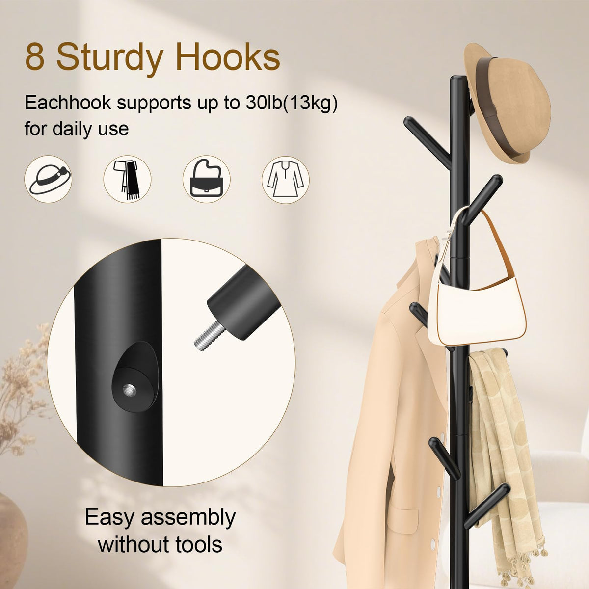 YheenLf coat rack in an entryway demonstrating space-saving design