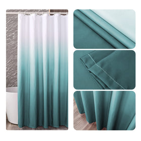 YI & ZE teal blue ombre curtain fabric detail reveals thickness and privacy.