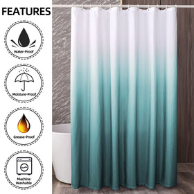 YI & ZE teal blue ombre curtain in bathroom setup demonstrates easy maintenance.
