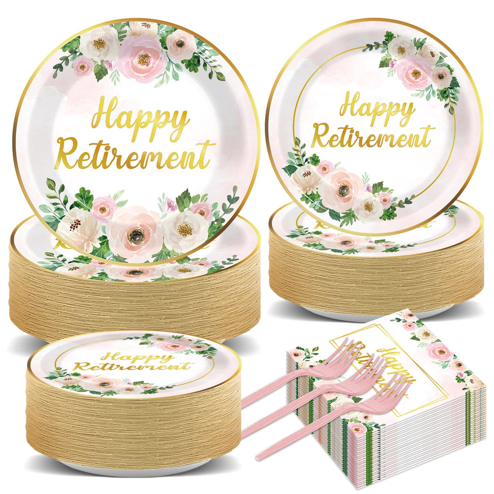 Yiaoyinnz pink floral 9-inch retirement plates with gold rim for elegant table settings