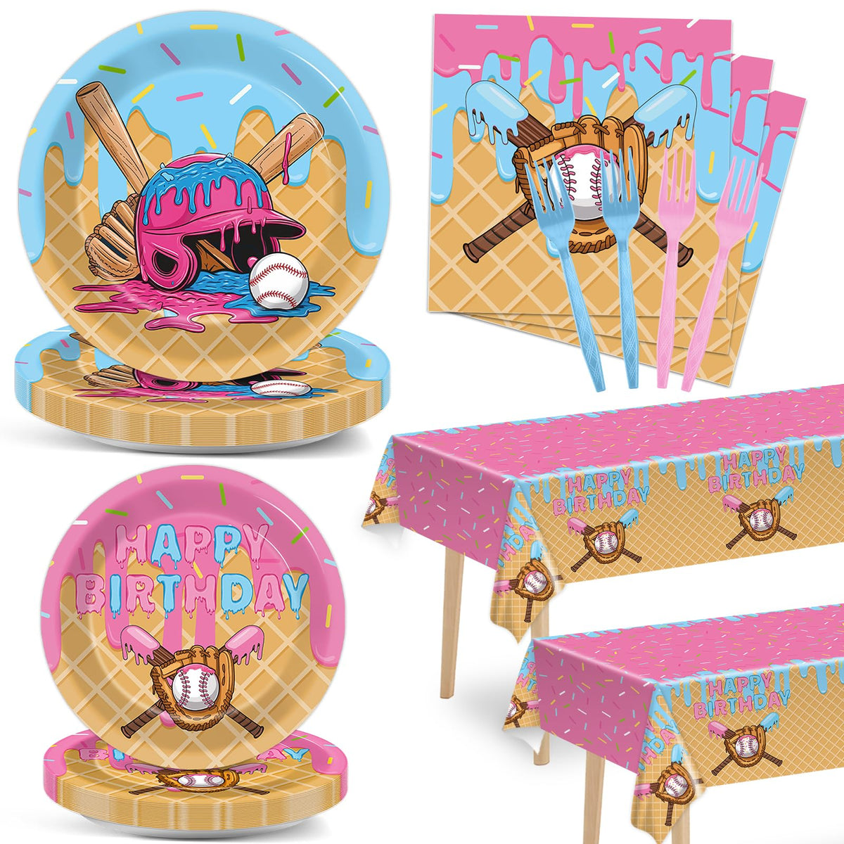 Yiaoyinnz ice cream drip baseball plates 9-inch, perfect for a festive birthday party