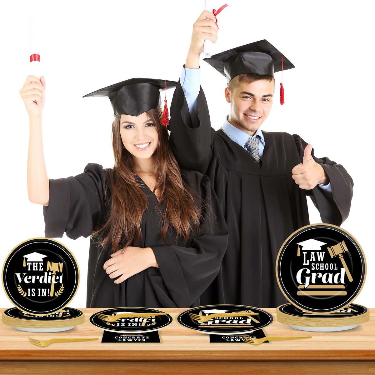 Yiaoyinnz law-school tableware set; complete black-gold party kit for stress-free setup.