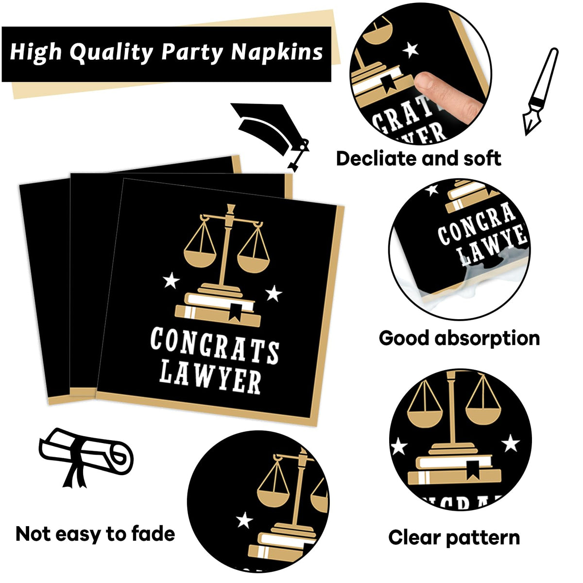 Yiaoyinnz lawyer-themed forks; convenient disposable cutlery for quick cleanup after toasts.