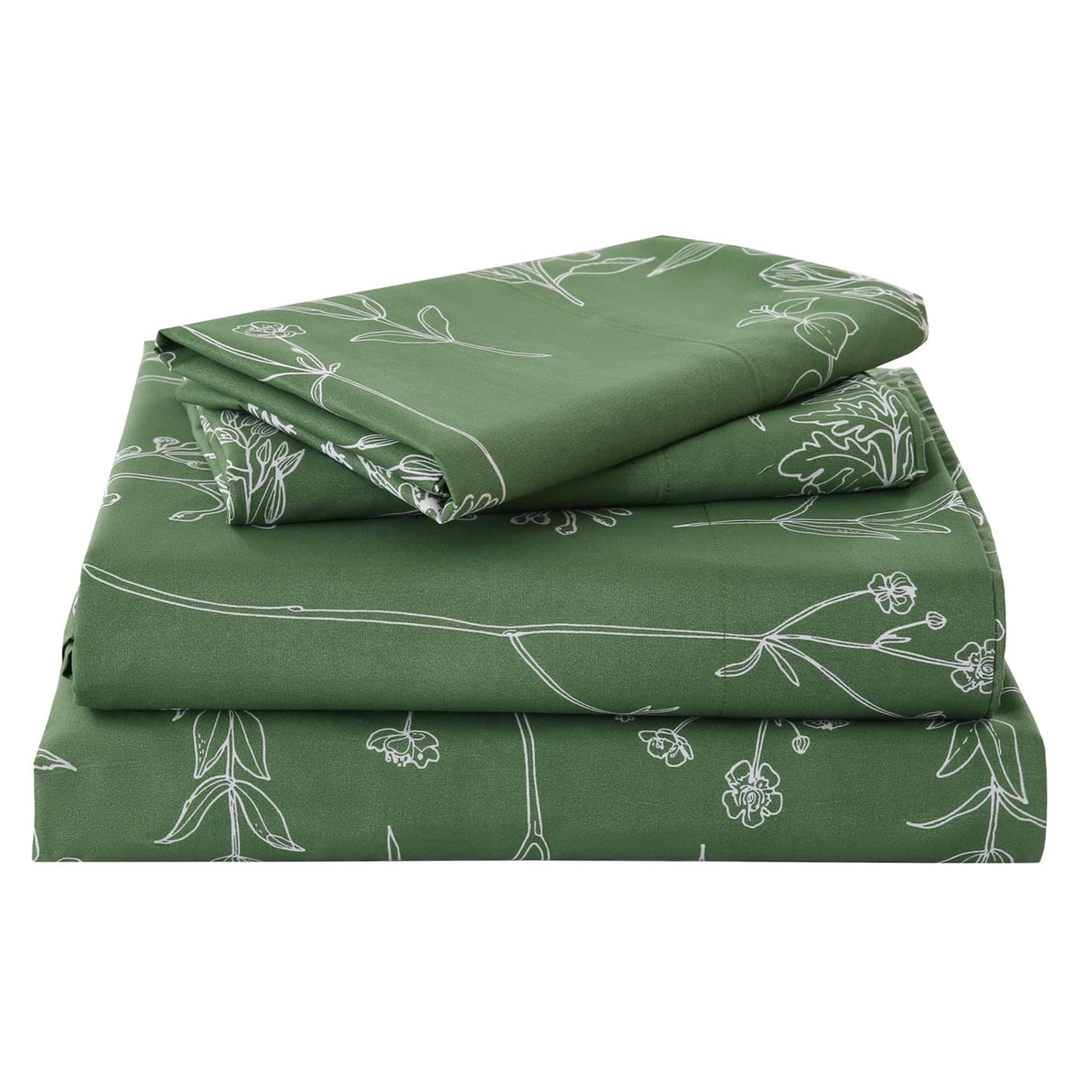 Yibeizi green floral sheet set on king bed with breathable cooling for warm nights