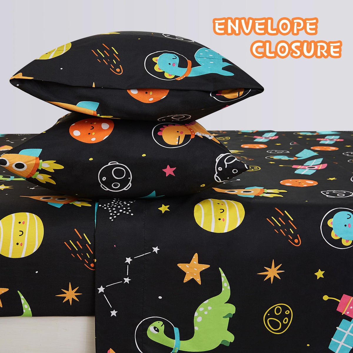 Yibeizi Space Dinosaur fitted sheet with deep elastic pocket secures night sleep.