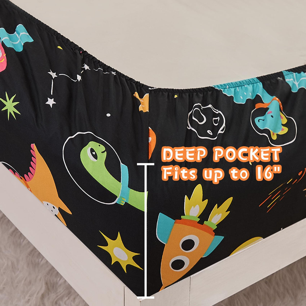 Yibeizi Space Dinosaur pillowcase coordinates with the theme and tidies pillows.