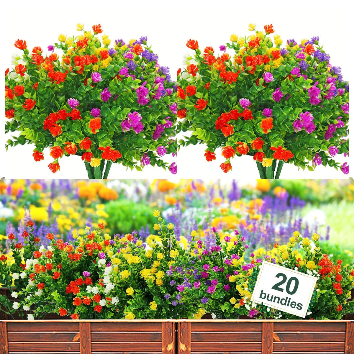 YIBUKIY 20 bundles closeup showing vivid petals for outdoor decor