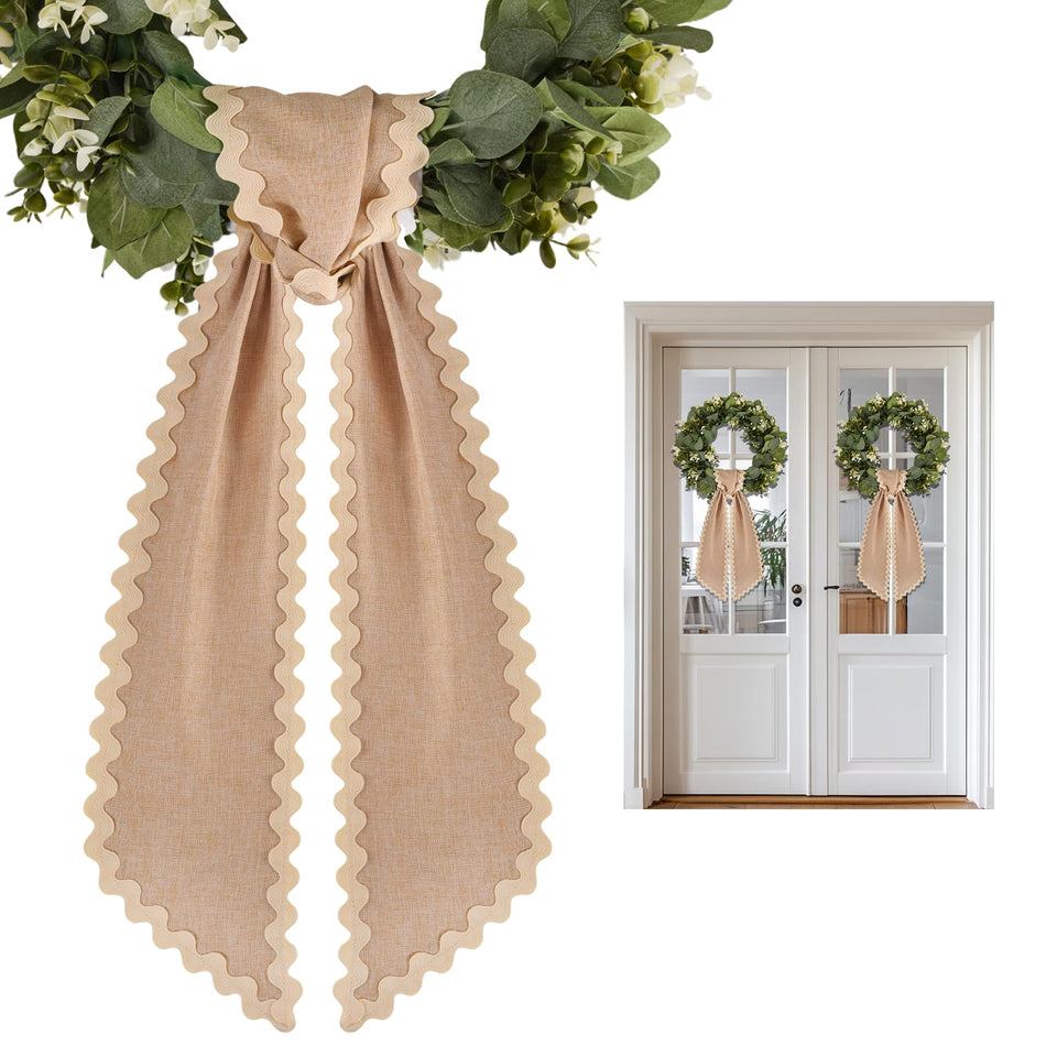 Yicentdp scalloped wreath sash on the front door enhances curb appeal.