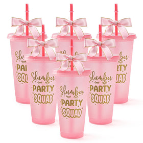 Yicentdp slumber party tumbler 6-pack with lids and bows for organized celebrations.