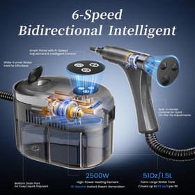 YICHENGDA steam cleaner with 1.5L tank for extended cleaning sessions.