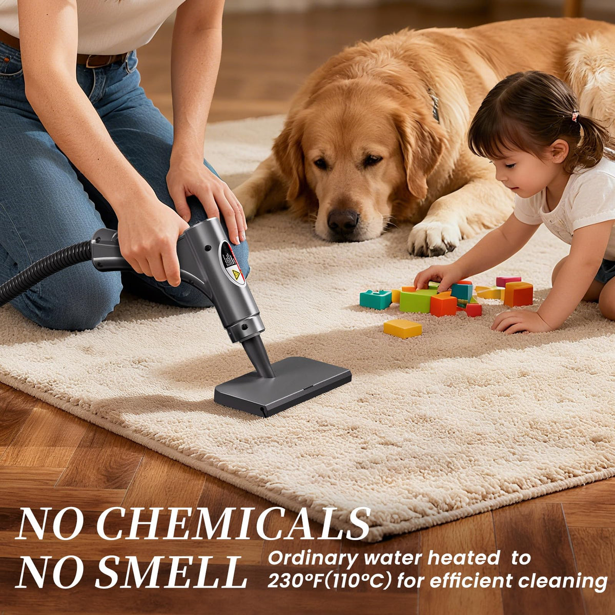YICHENGDA steam cleaner with extended 3m cord and 2m hose for wide cleaning reach.