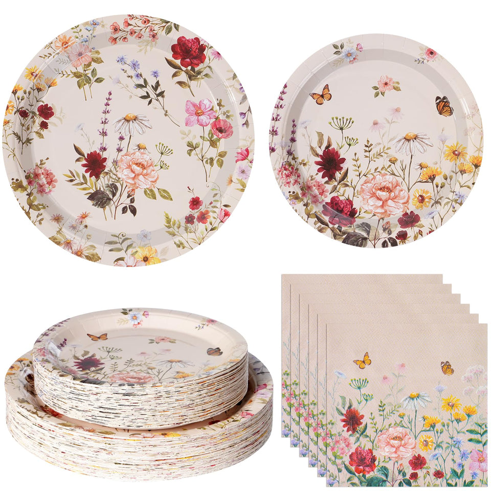 YIDAKO floral plates 9inch on a garden table for easy outdoor dining