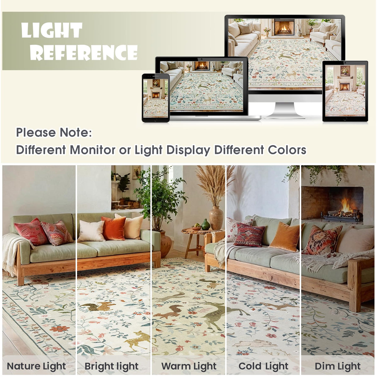 Beige floral pattern complements neutral interiors and farmhouse vibes.