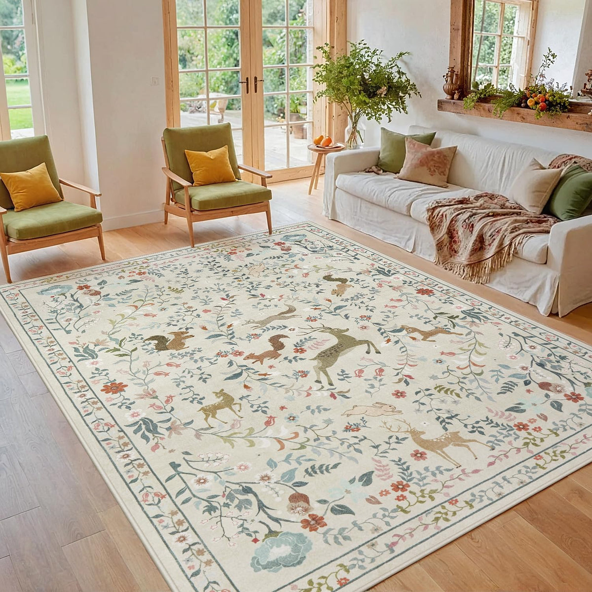 Machine-washable rug simplifies cleanup in busy homes.