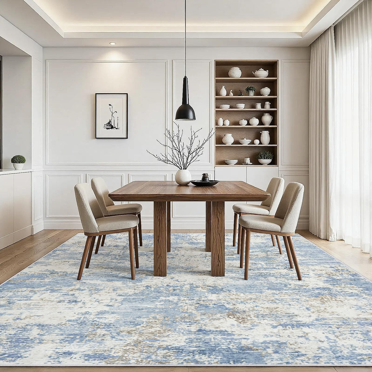 Yidanamy 8x10 rug in a living room and dining area for contemporary style.