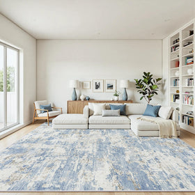 Yidanamy washable blue rug close-up texture showing microfiber feel and stain resistance.