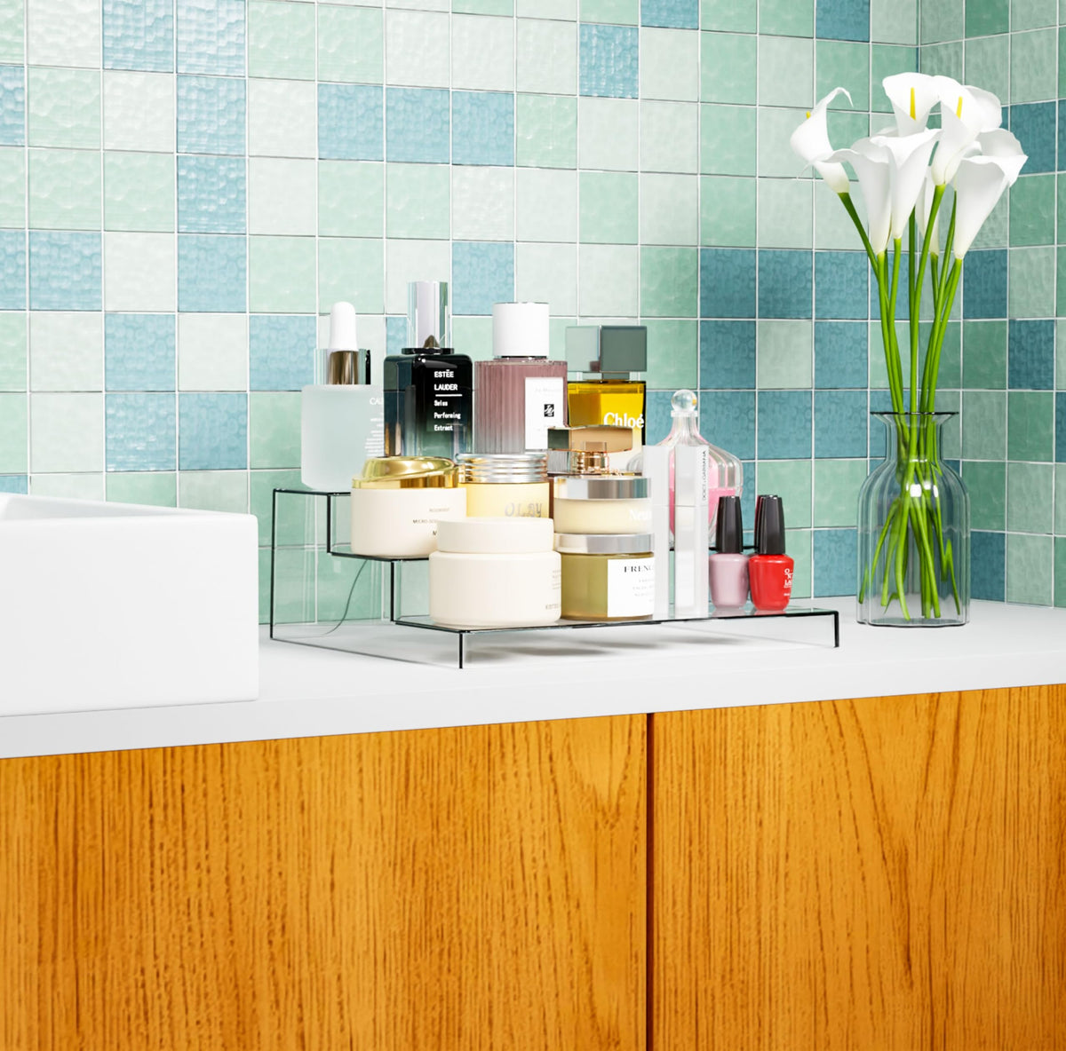 Yieach perfume organizer keeps bottles organized and easy to reach