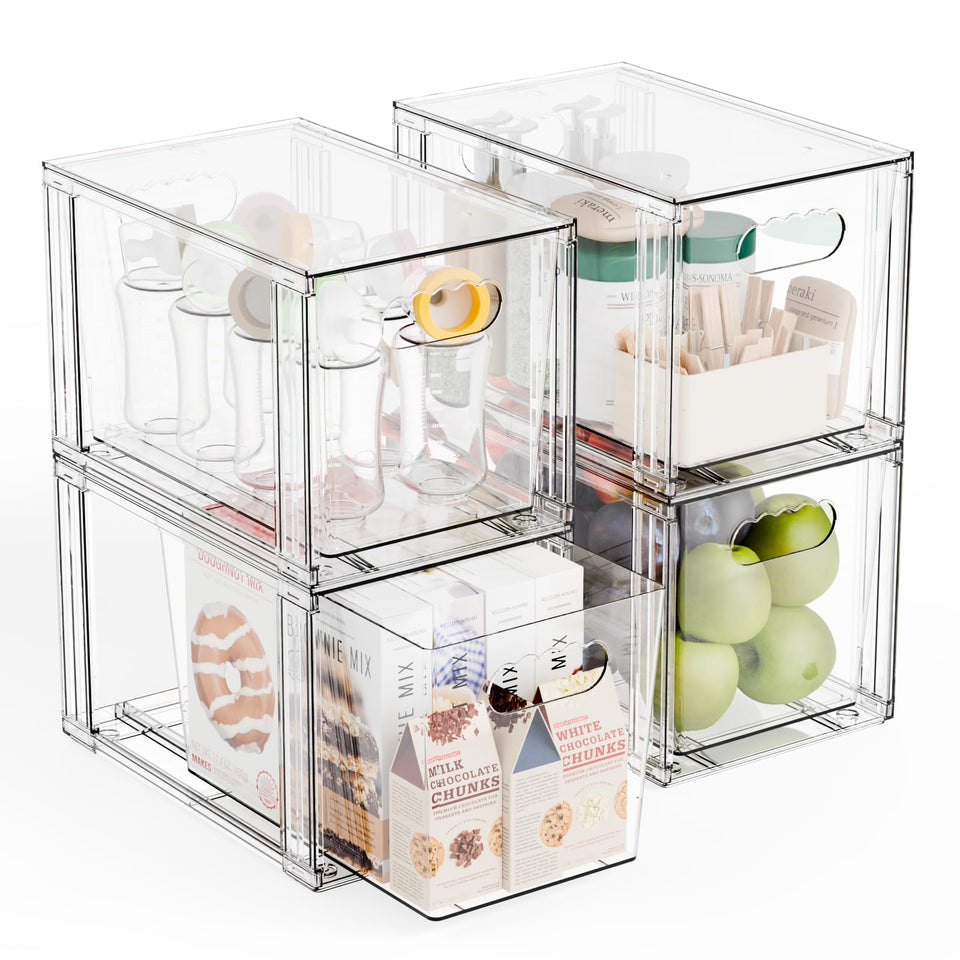 Yieach stackable drawer top view reveals space-saving cabinet solution.