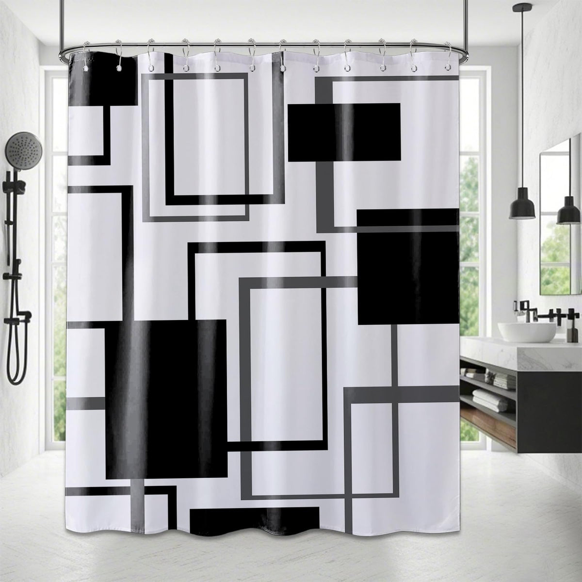 Yieldeer Geometric Curtain 12 grommets enable secure installation.