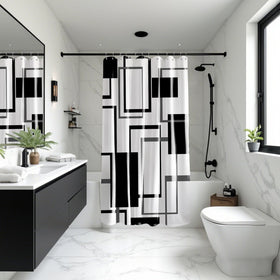 Yieldeer Geometric Curtain waterproof coating helps keep the bathroom dry.