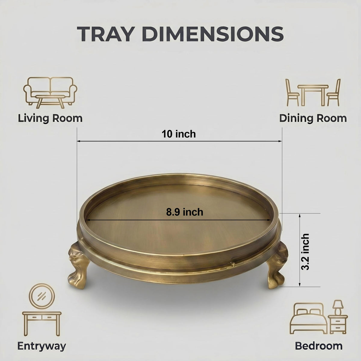 Yielycan brass tray claw feet detail elevates a vintage table display