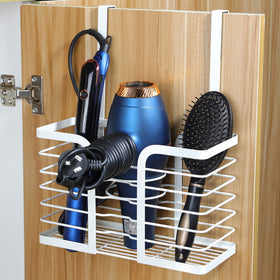 YIGII hair dryer holder with adjustable height mounted on a cabinet door for easy tool access