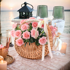 Yiheini small wicker basket holding petals for petal scattering.
