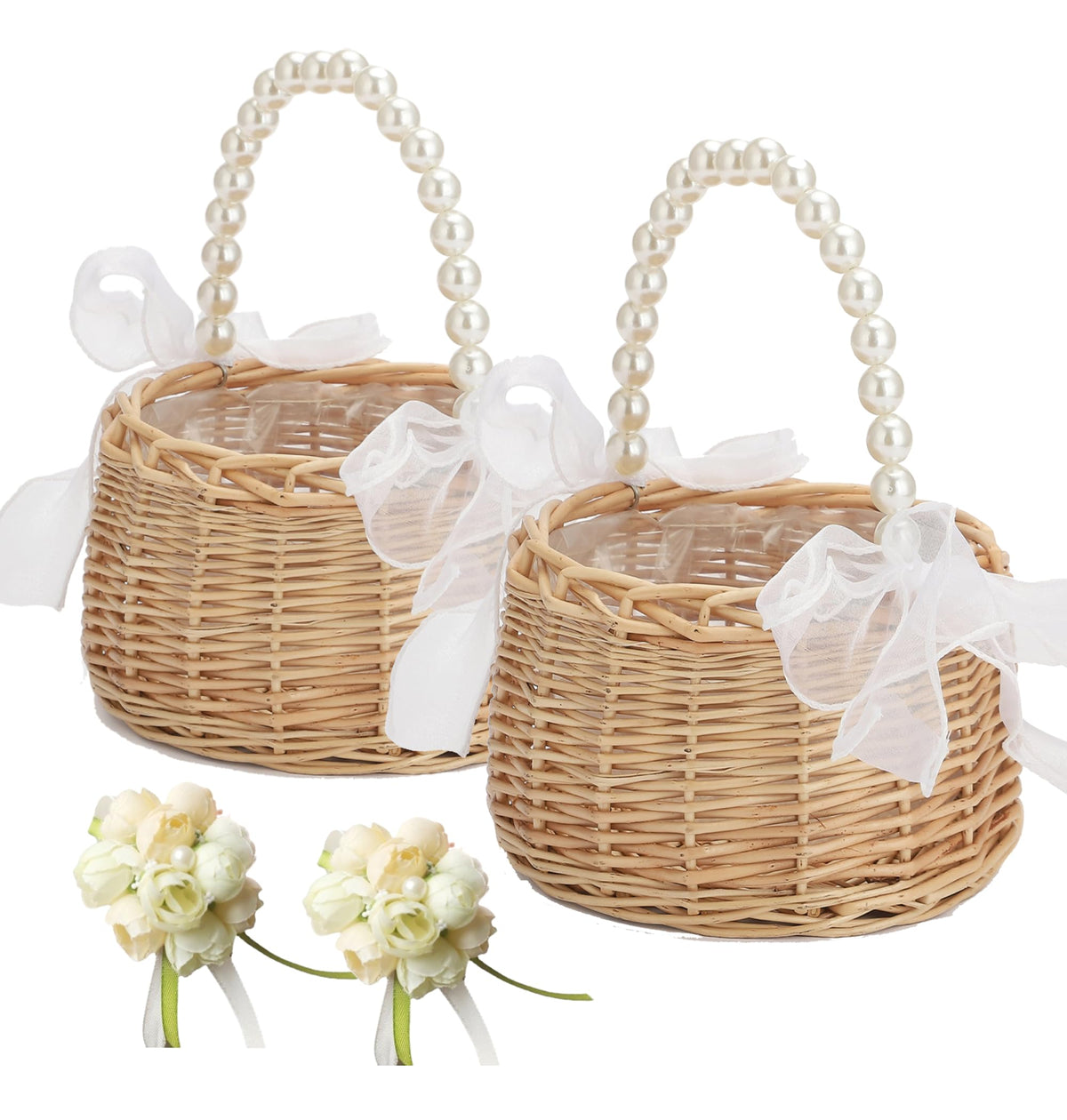 Yiheini wicker flower basket with handle for petal scattering at weddings