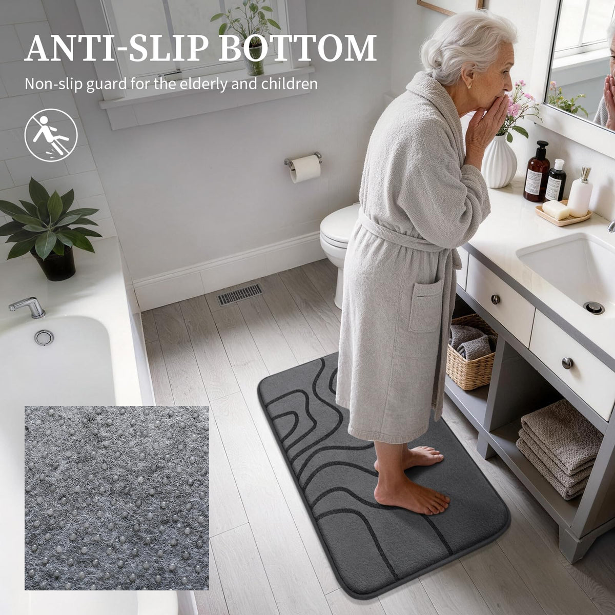 YIHOUSE absorbent moisture-trapping rug keeps feet and floors dry after showers.