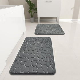YIHOUSE bath rug set 2pc dark grey—cozy cushioning for feet after showers.