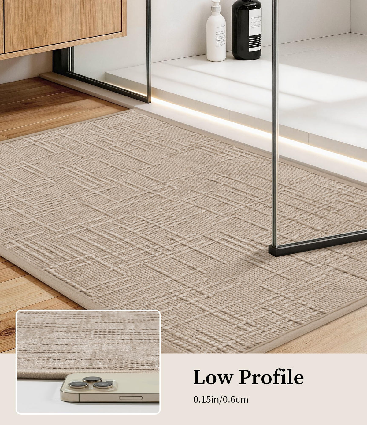 YIHOUSE non-slip rubber-backed beige rug for stable grip