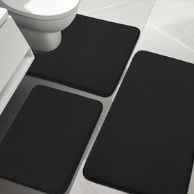 YIHOUSE 3-piece bathroom rug set on tile floor for full bathroom coverage