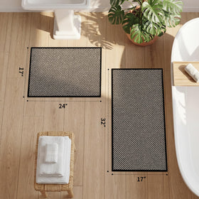 YIHOUSE black bath mat fits toilet and sink areas with slim profile.