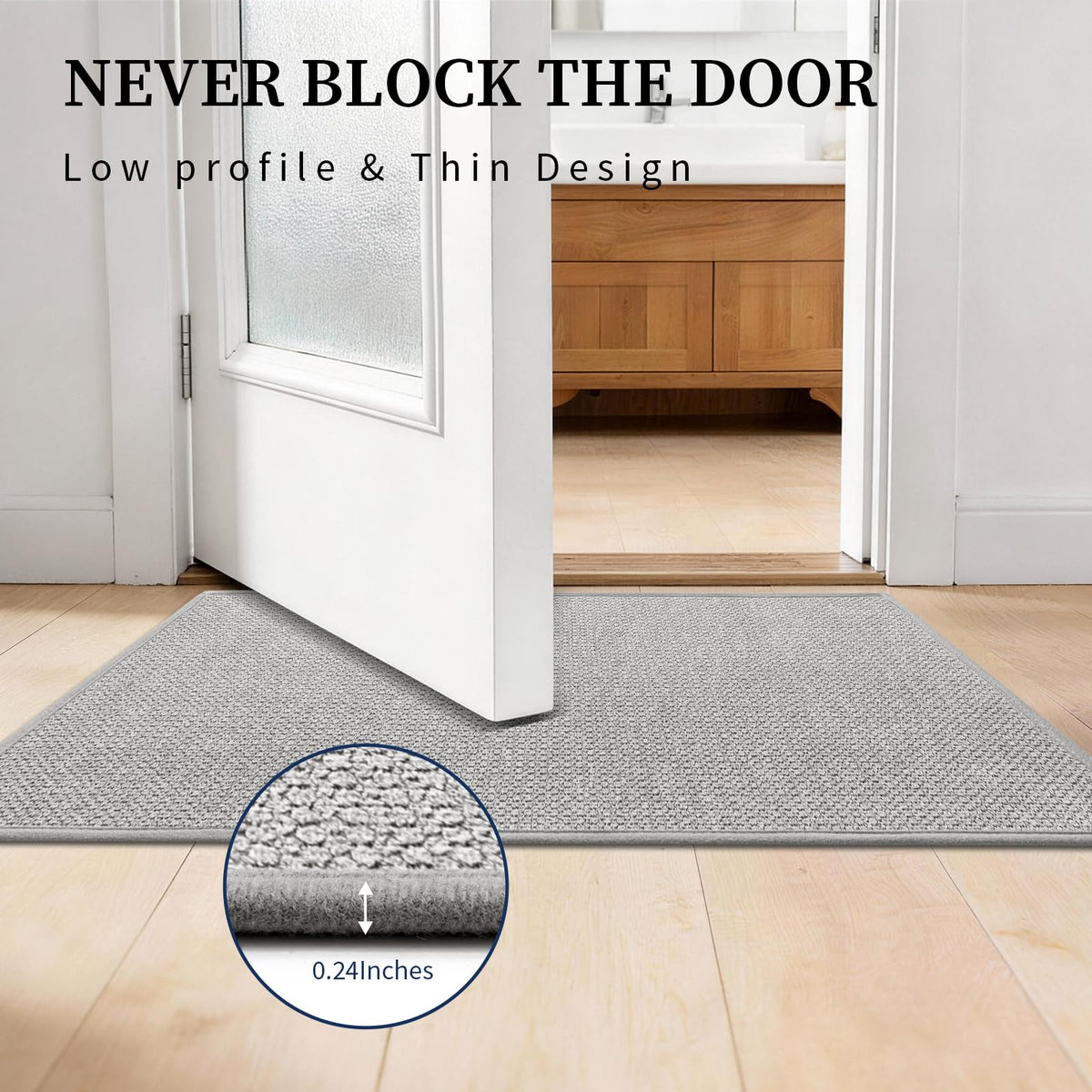 YIHOUSE gray bath mat with geometric pattern adds modern style
