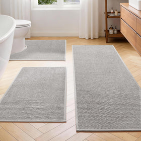 YIHOUSE gray bathroom rug set front view showing ultra-thin under-door compatibility