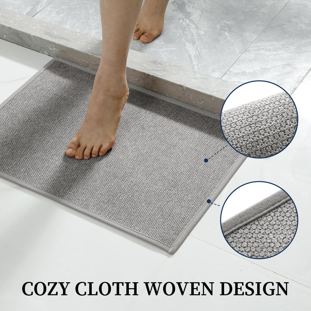 YIHOUSE gray mat demonstrates non-slip backing gripping tile surfaces