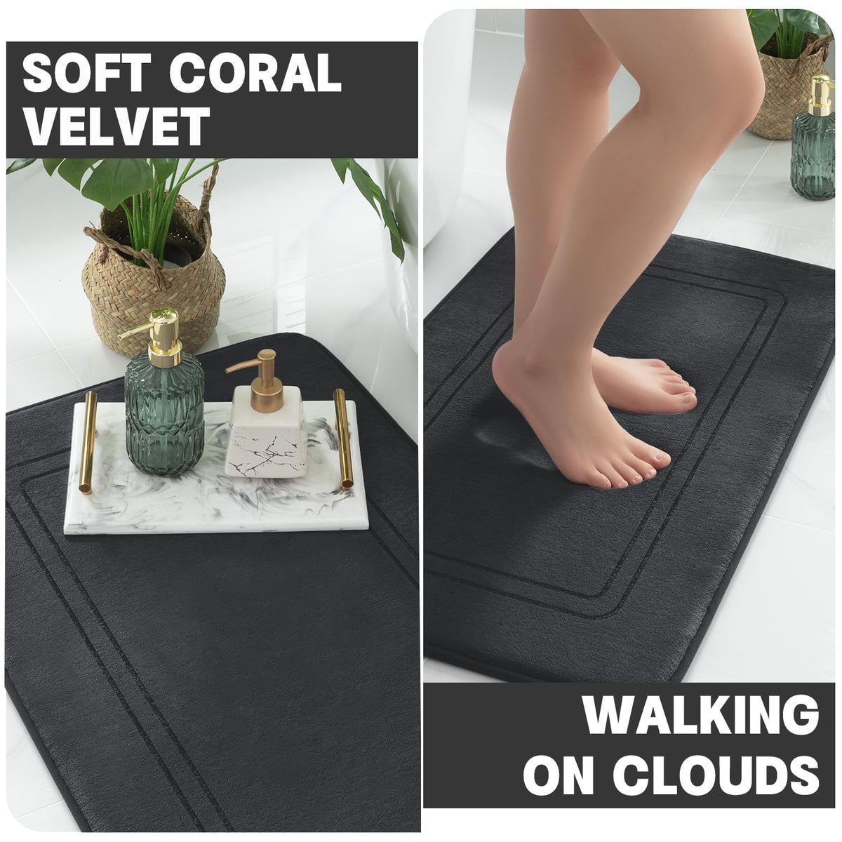 Large bath rug 32x20 with soft cushioning near the tub.