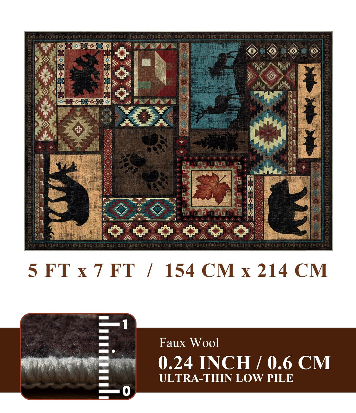 YIHOUSE lodge bear pattern rug highlights outdoorsy decor and reduces noise.