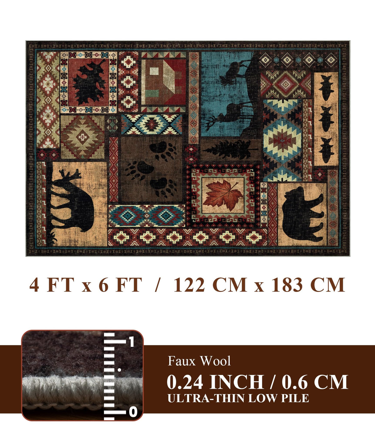 YIHOUSE lodge bear pattern rug injects outdoorsy charm into bedrooms or living areas.
