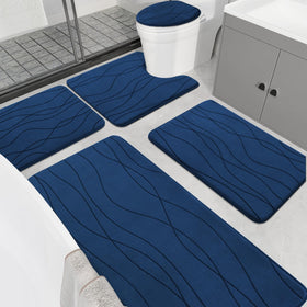 YIHOUSE memory foam bath rug set navy, front view shows plush comfort
