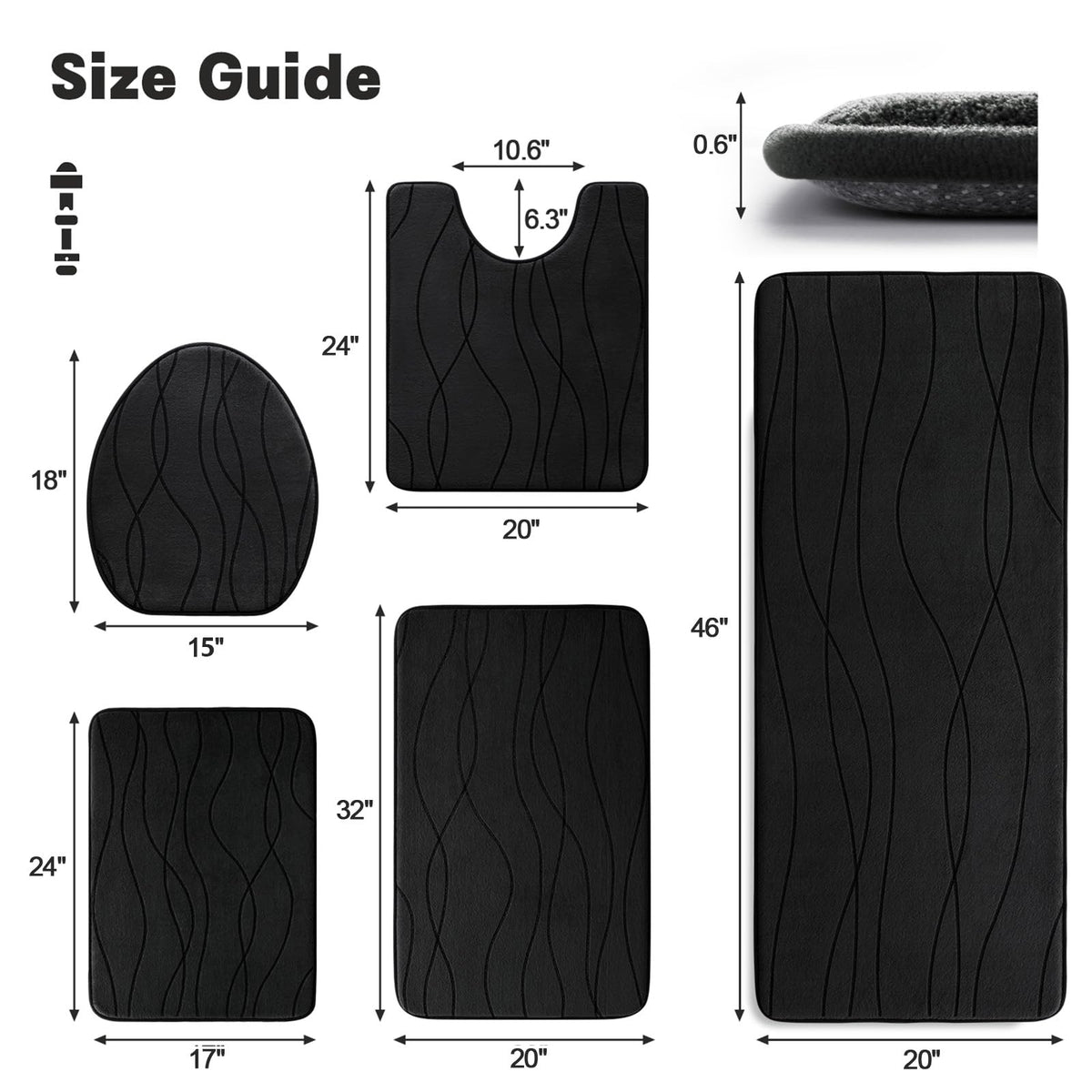 YIHOUSE U-shaped toilet rug keeps bathroom floor dry and tidy.