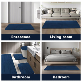 YIHOUSE memory foam blue bath rug set fits neatly in any bathroom layout.