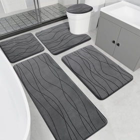 YIHOUSE memory foam gray bathroom rug set shown as a cohesive 5-piece kit for bathroom comfort.