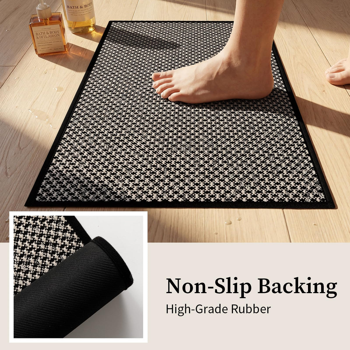 YIHOUSE non-slip back waffle texture highlights safe footing on wet floors.